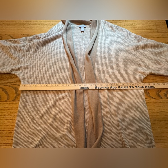 Chicos Size XL Beige Tan/White Striped Short Sleeve Open‎ Cardigan Sweater - Picture 3 of 5